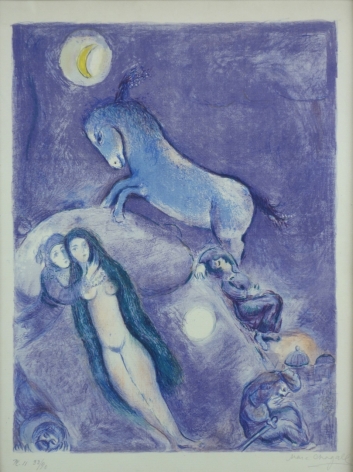 Marc Chagall He Went Up The Couch and Found a Young Lady Asleep (From Four Tales from the Arabian Nights) 1948 Lithograph