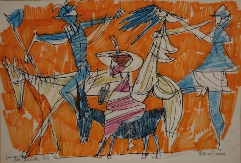 Marcel Janco Don Quixote Watercolor on Paper