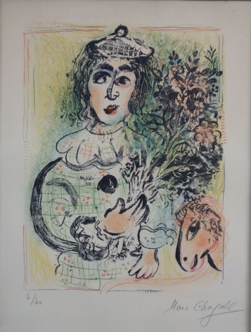 Marc Chagall Clown With Flowers 1963 Lithograph